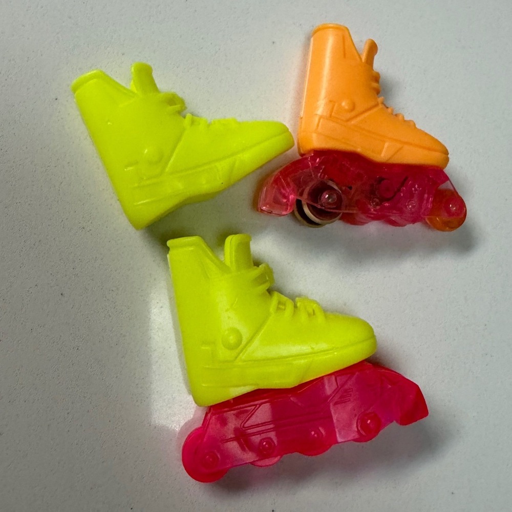 Vintage Barbie Doll Roller Skates Neon Yellow Orange Pink Wheel Accessorie AS IS